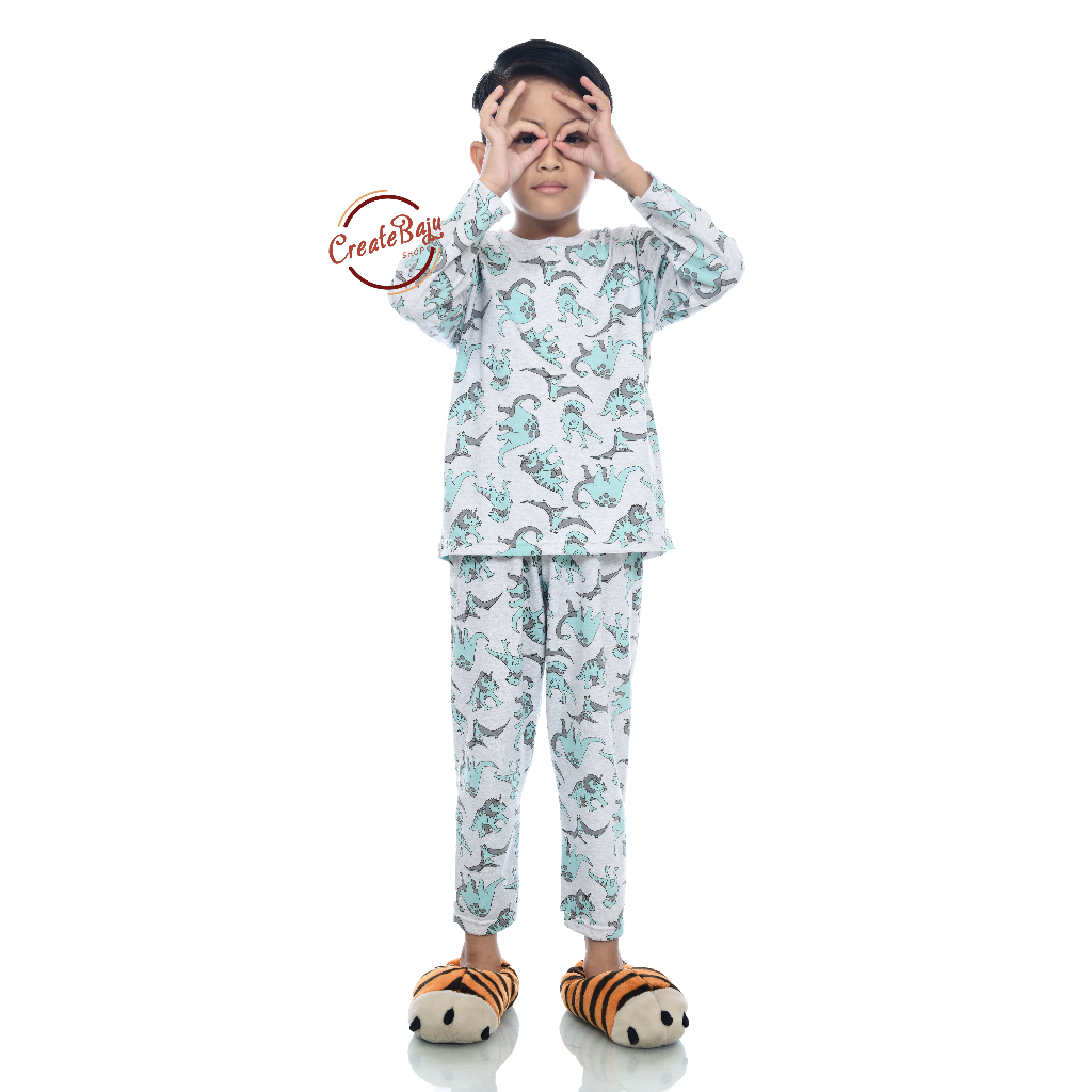 PIYAMA KAOS ANAK LAKI 1-7 TAHUN QUAD DINO BAJU TIDUR ANAK LENGAN PANJANG TERMURAH