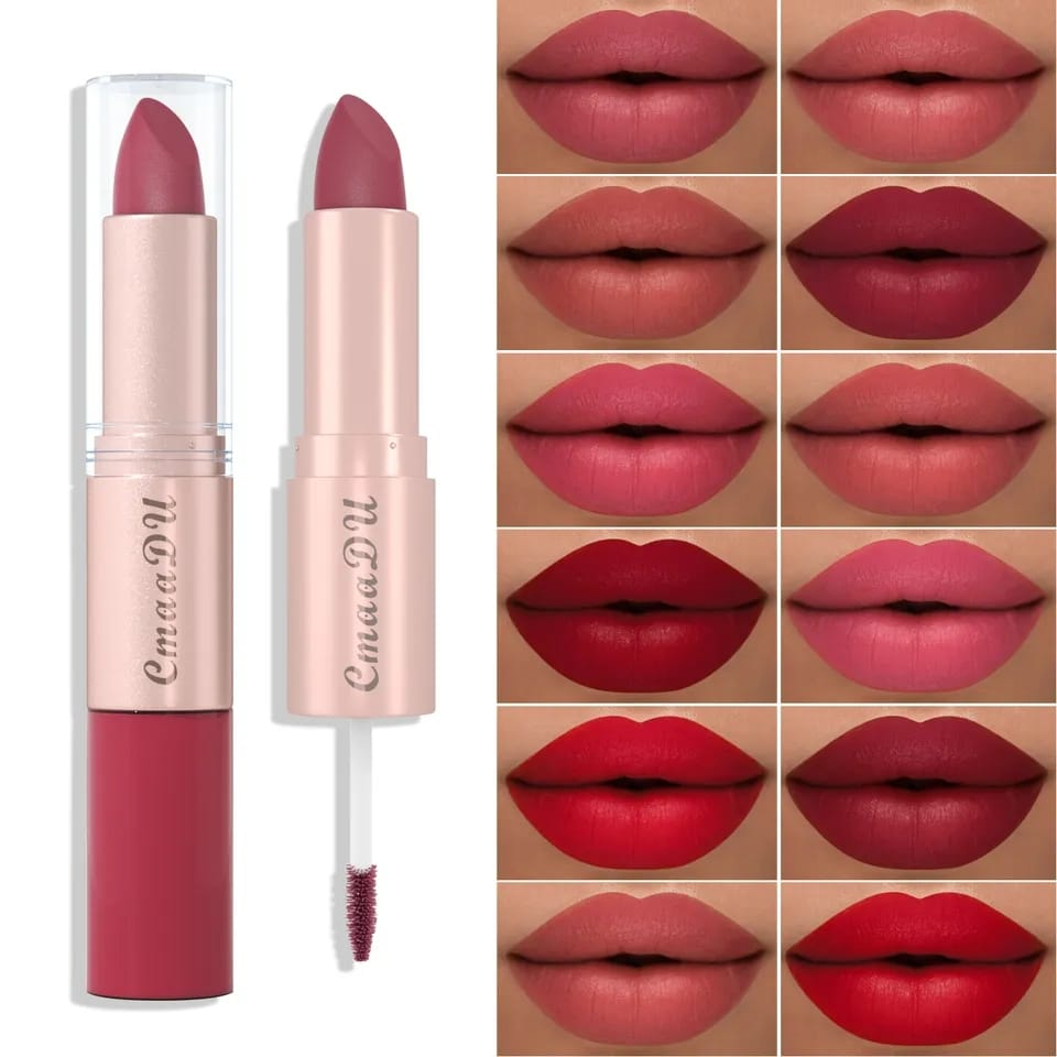 CMAADU Lipstik Liquid 2 in 1 Double Matte 12 Warna Waterproof Long Lasting Lipstick/ Velvet Matte Lipgloss Kepala Ganda Lipstick Matte