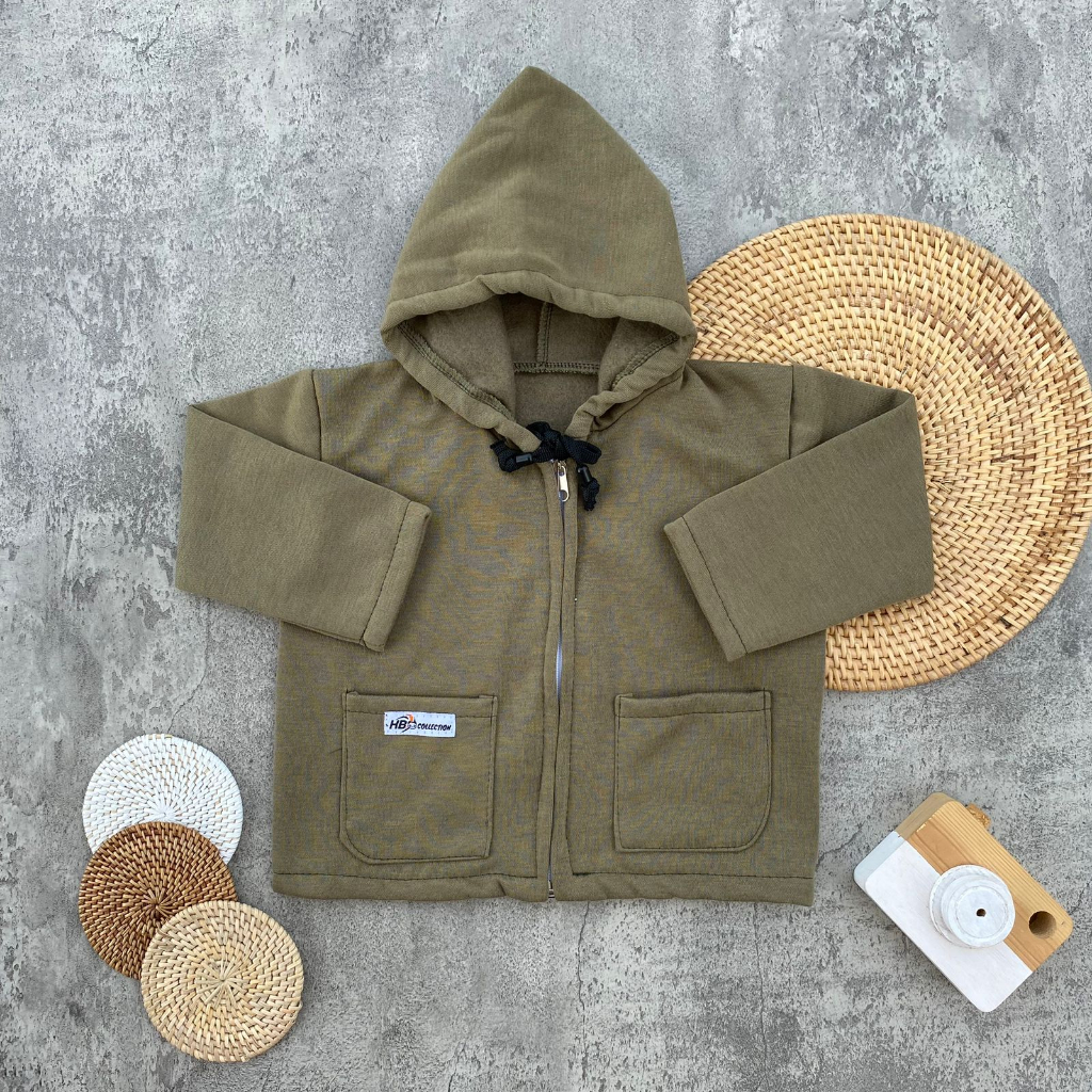 Jaket Bayi Hoodie Polos Saku Depan Bahan Katun Fleece Usia 3-15 Bulan Almeera Baby and Kids