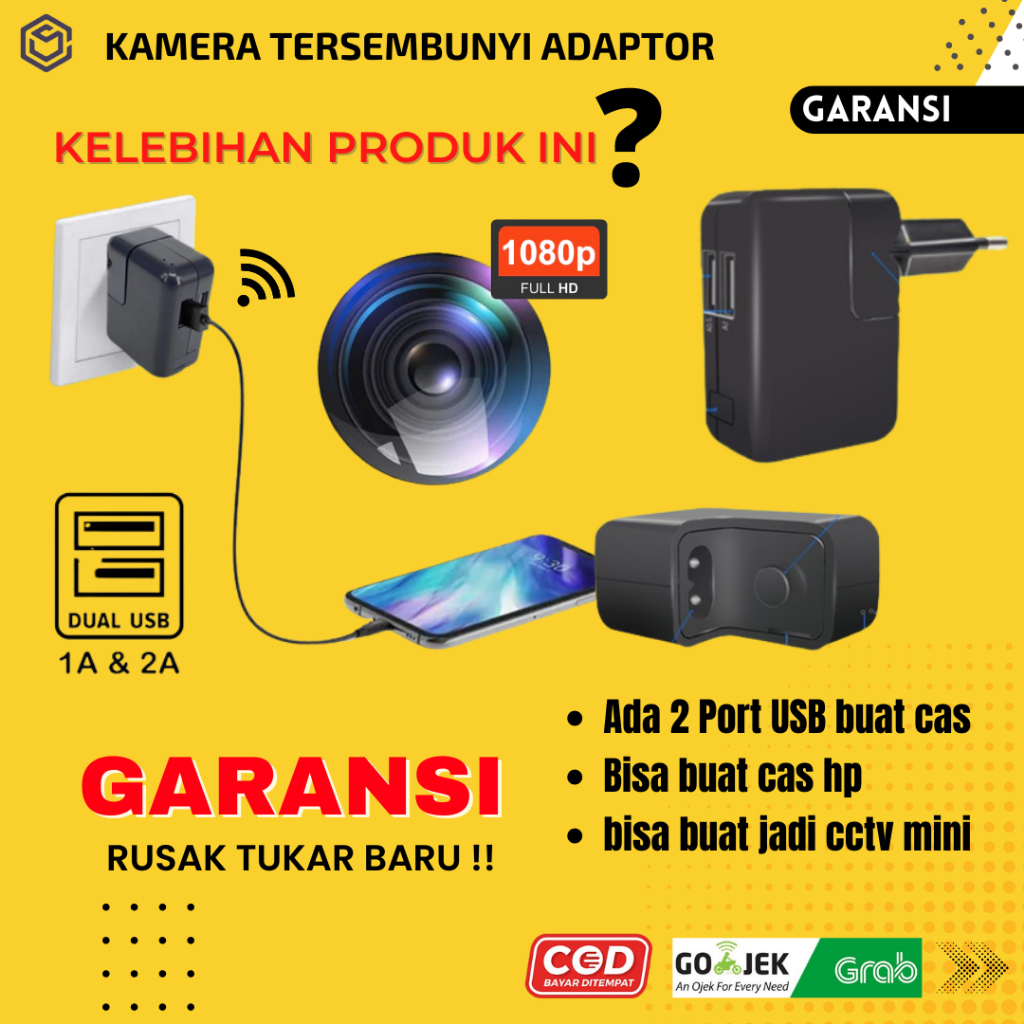 Kamera Mini Tersembunyi Tanpa Kabel Camera Mini Tersembunyi Jarak Jauh SPY Cam Charger Pengintai Hidden Cam JS66