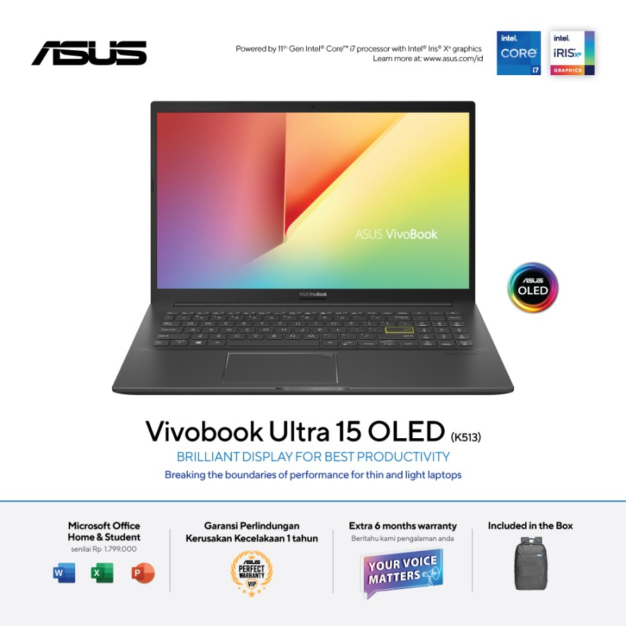 ASUS VivoBook Ultra 15 OLED K513EA i7-1165G7 8G 512G 15.6"OLED W11 OHS