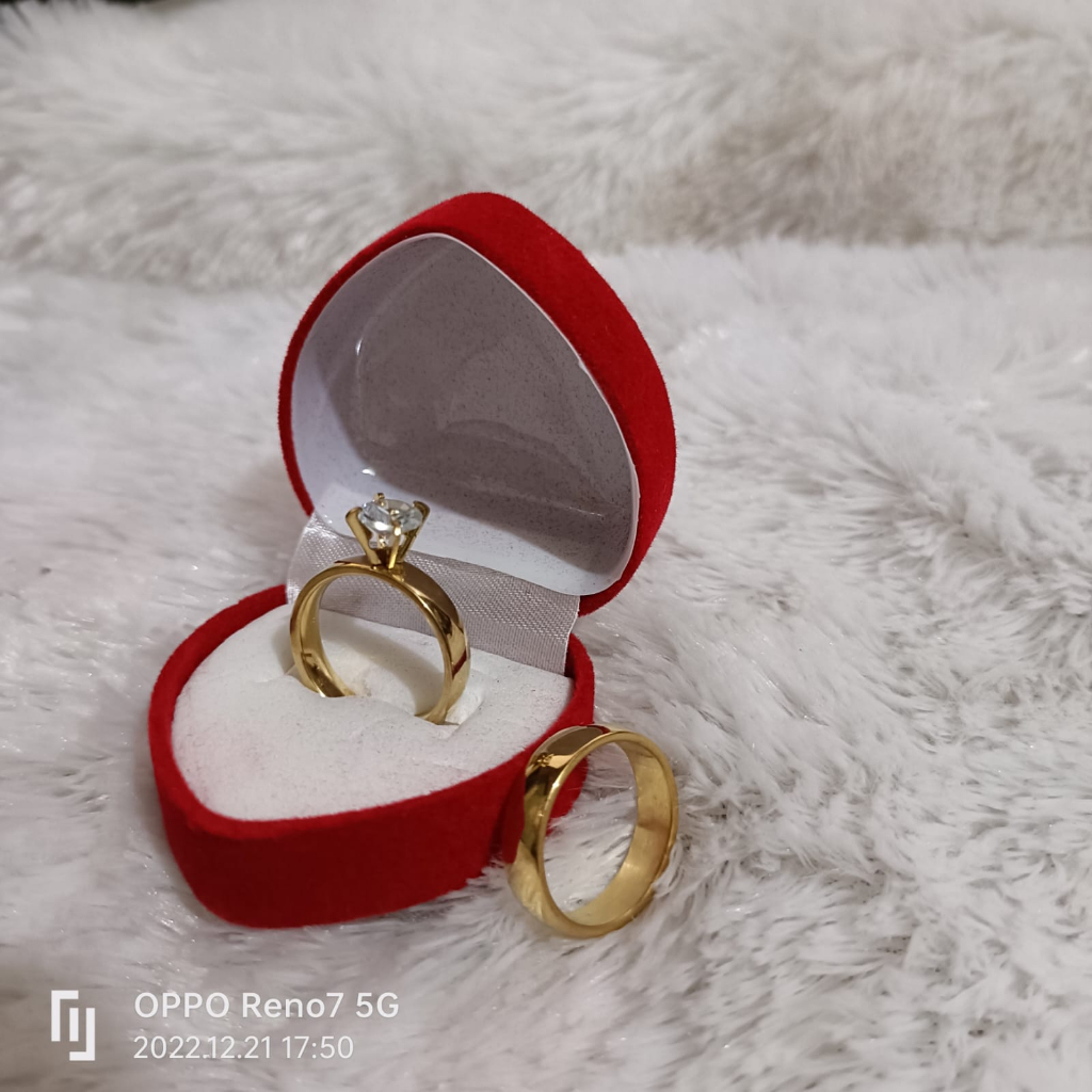 Cincin Kawin Koin Dapat 2 pcs Dan Free Box Cincin Model Love Berlapis Emas 24K