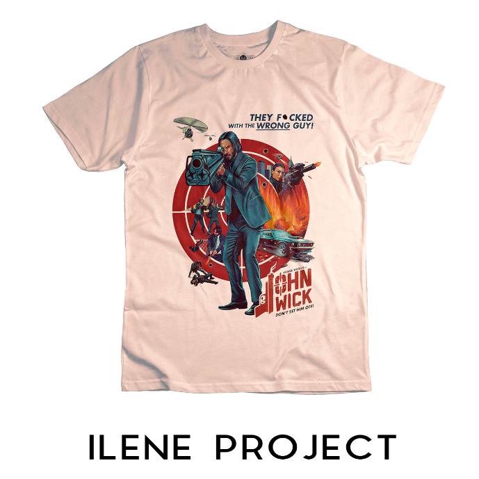 Kaos John Wick _ Keanu Reeves Film in Cream T Shirt (MOVIE SERIES)