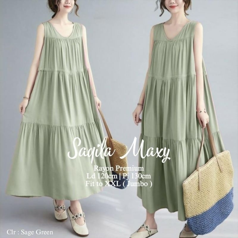 SIMIFASHION Jumbo dress tanpa lengan rinjani maxi bahan rayon Ori