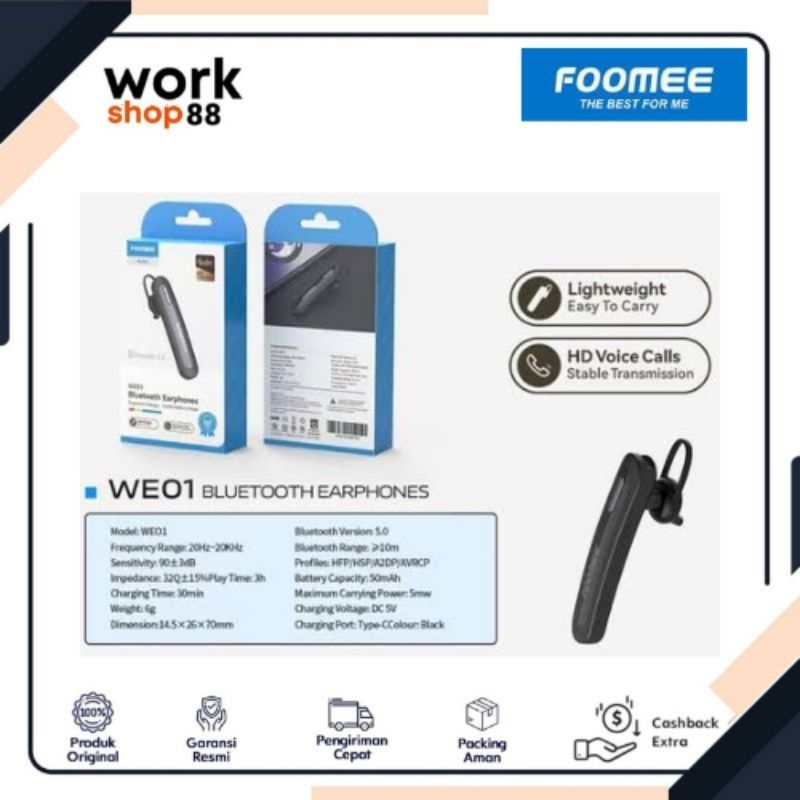 FOOMEE WE01 BLUETOOTH EARPHONES / Headset Bluetooth FOOMEE