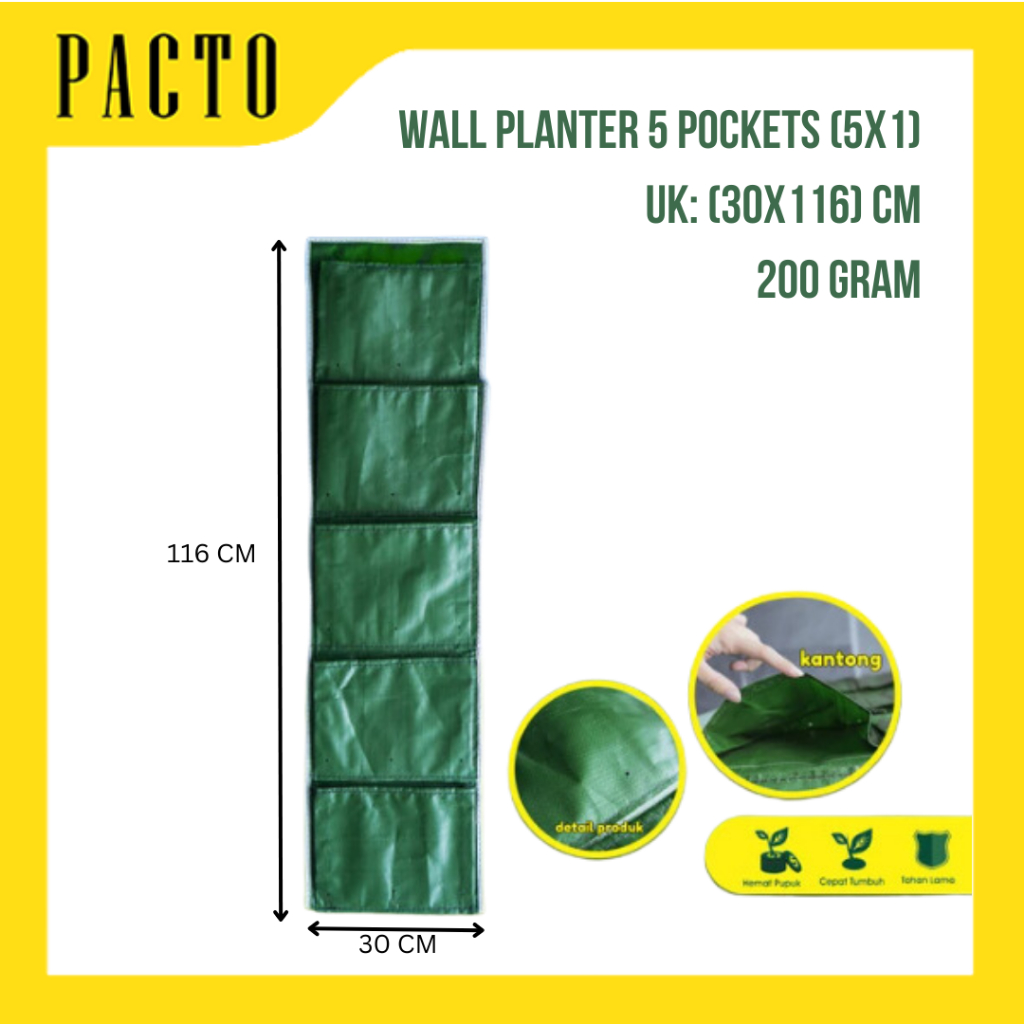 Wall Planter Bag 5 Kantong Pot Dinding Hijau Planter Bag Vertical