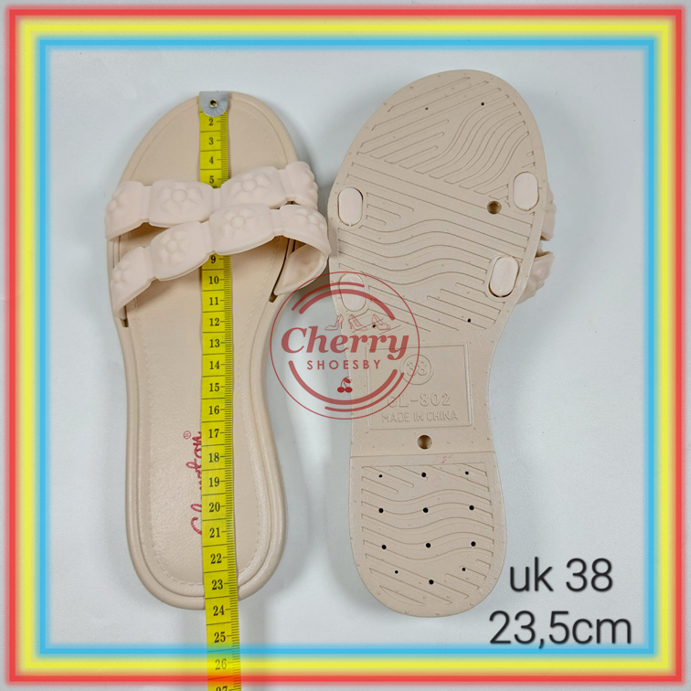 802-3 Sendal Selop Karet Wanita Ban Dua Sandal Slop Wanita Motif Bunga Glanzton