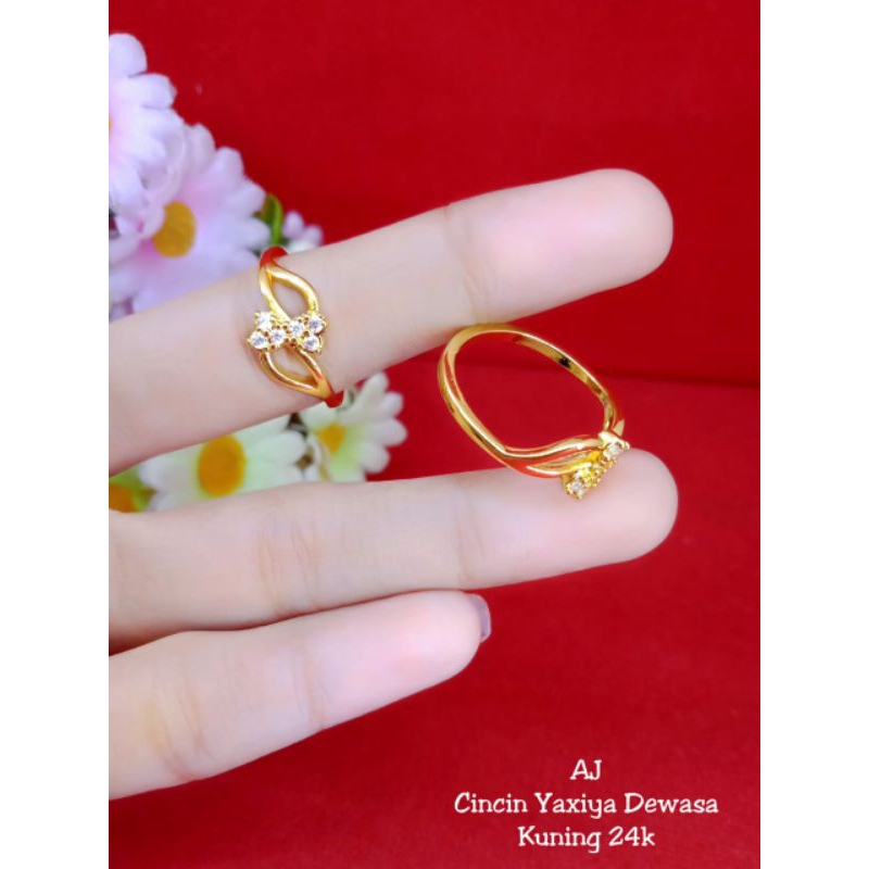 cincin love 2 gelombang lapis emas 24k