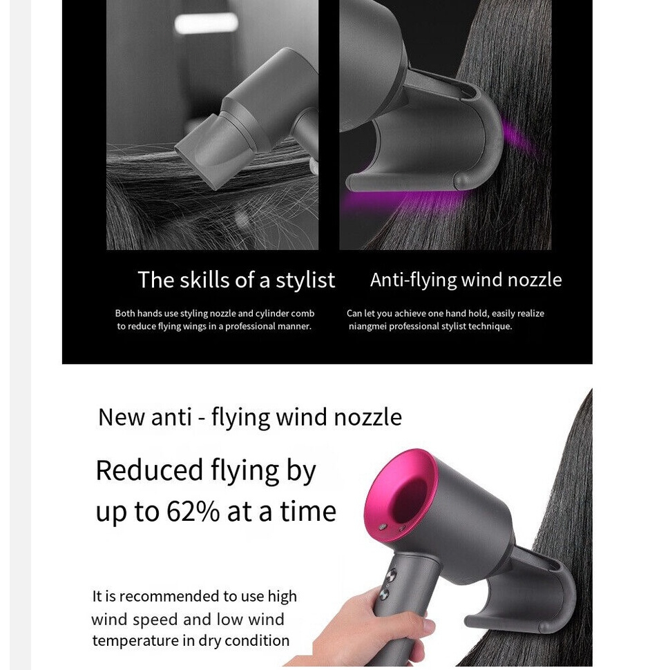 [ COD ] Hair Dryer Low Watt Dengan lima aksesori gaya Watt Rendah Pengering Rambut With Five Styling Attachments - Iron Fuchsia Mini Salon Profesional Perawatan Daya Tinggi