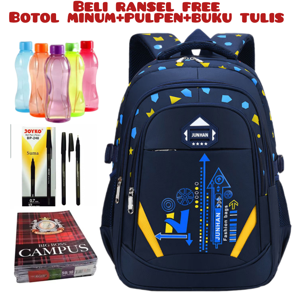 JS_Beli 1 Dapat 4-Tas Ransel Sekolah Anak Laki-laki/Perempuan Backpack Tas Laptop Acer Unisex Tas Sekolah SD/SMP Beli Ransel Free Botol Minum+Pulpen+Buku Tulis