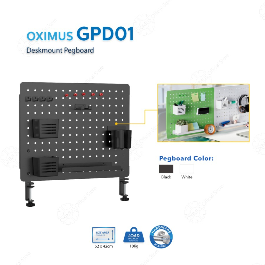 Rak Papan Meja Modular Deskmount Pegboard DIY OXIMUS GPD01 GPD02