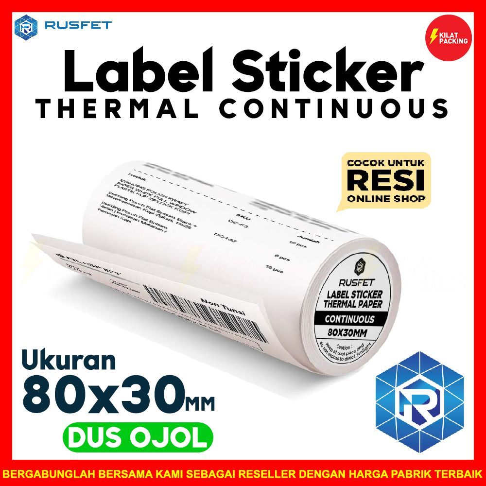 

Label sticker stiker thermal 80x30 continuous rusfet lebel dus ojol