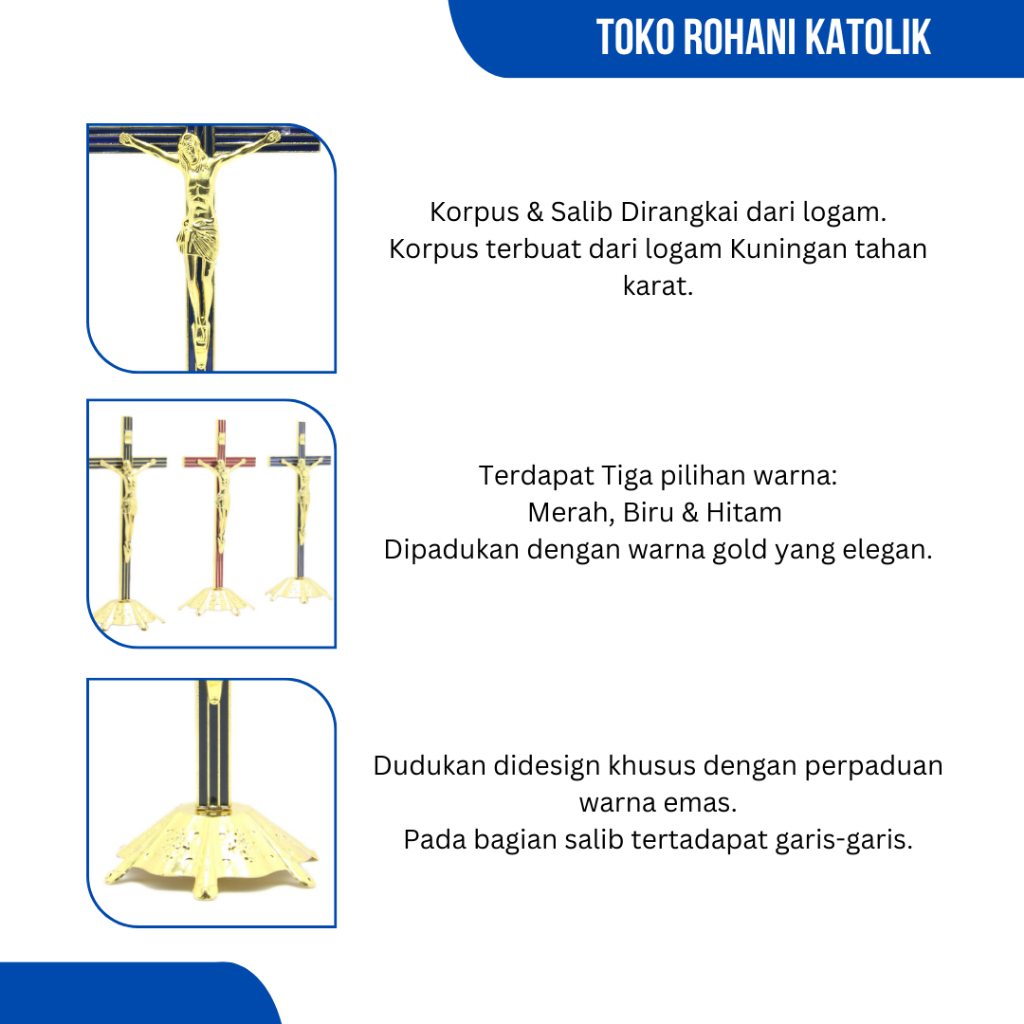 SALIB DUDUK KATOLIK (GOLD) / SALIB MEJA / SALIB ALTAR KATOLIK / SALIB LOGAM KATOLIK