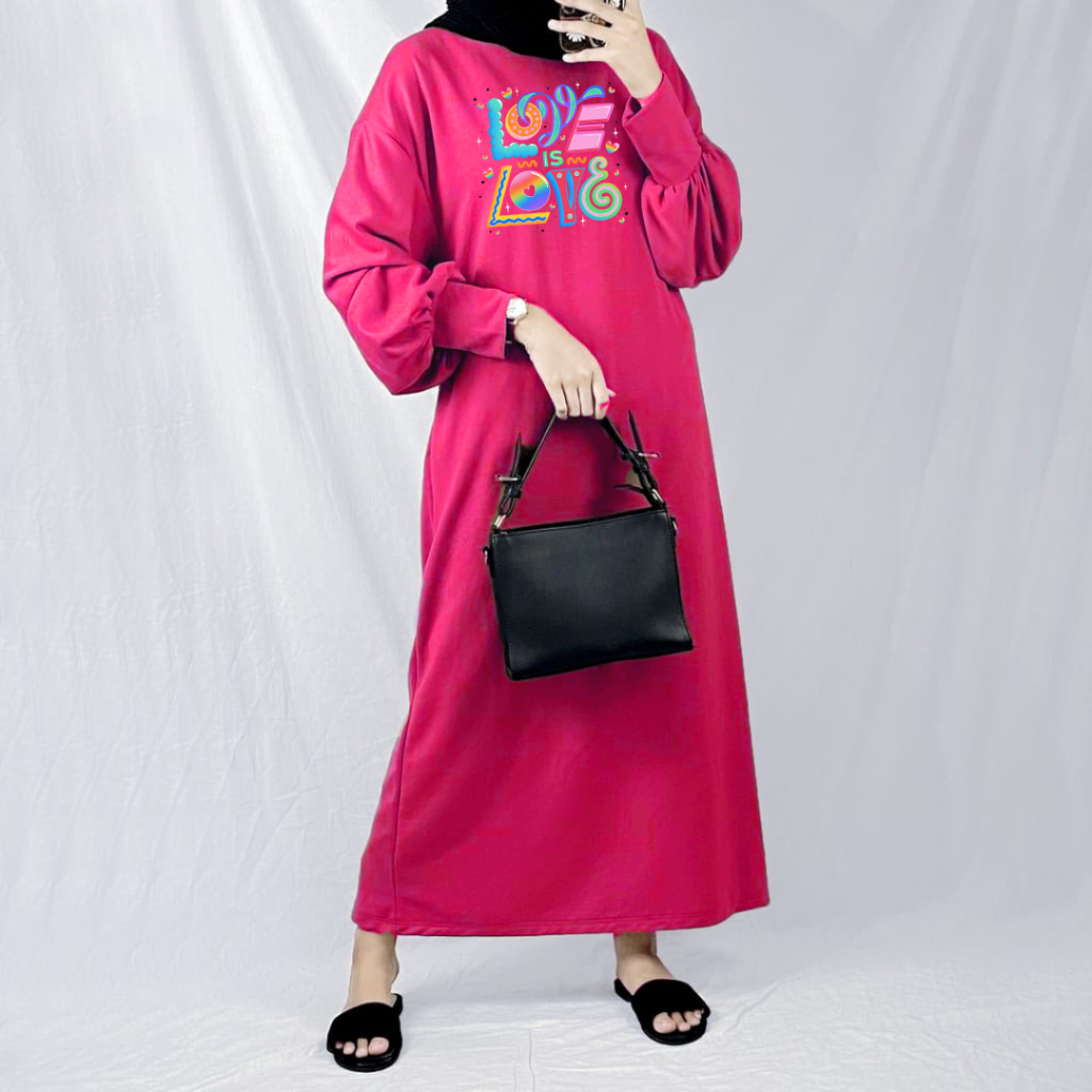 Gamis Lengan Balon Love is Love / Dress Wanita Muslim