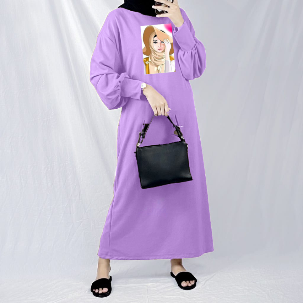 Gamis Lengan Balon Hijab Topi / Dress Wanita Muslim