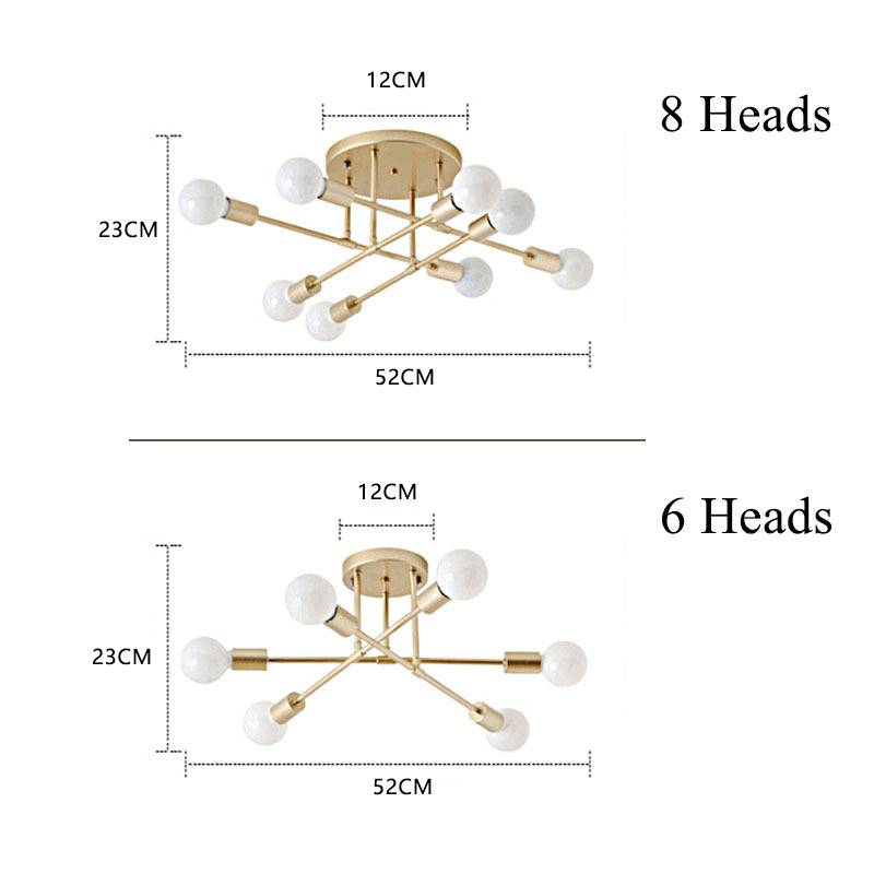 Lampu Plafon 6 / 8 Led E27 Lampu Gantung Ruang Tamu Modern Minimalist Ceiling Light Warna Golden Black (Bohlam tidak termasuk) Sesuai Gambar Material Besi Socket BR