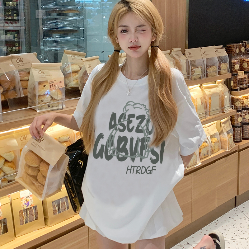 Print T-shirt Kaos Lengan Pendek Cartoon Bear Oversize Atasan Wanita Korean Style