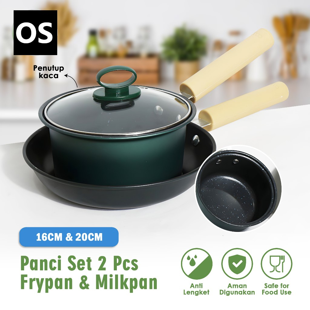 Panci Set Sinda 2 IN 1 Anti Lengket Panci Isi 2 Tutup Kaca Panci Set Pot Cookware Set Anti Lengket