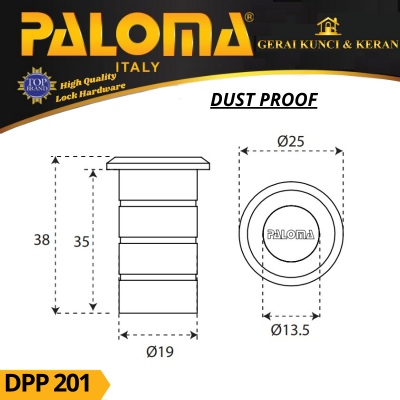 Lubang Grendel Tanam PALOMA DPP 201  Dust Proof Stainless