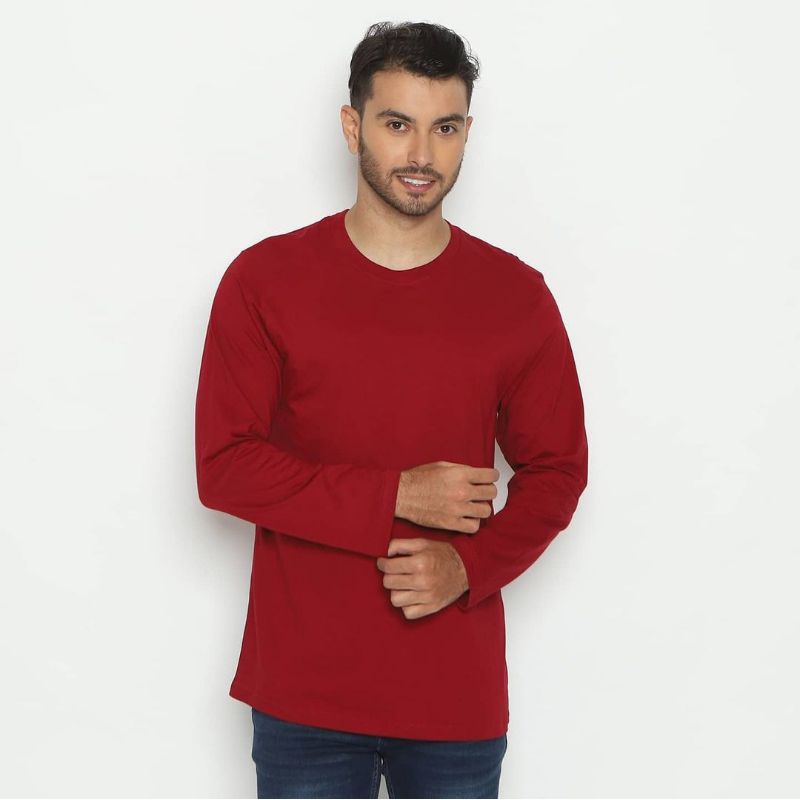 Kaos Polos Lengan Panjang Maroon Leher Round Neck Katun Tc 30s