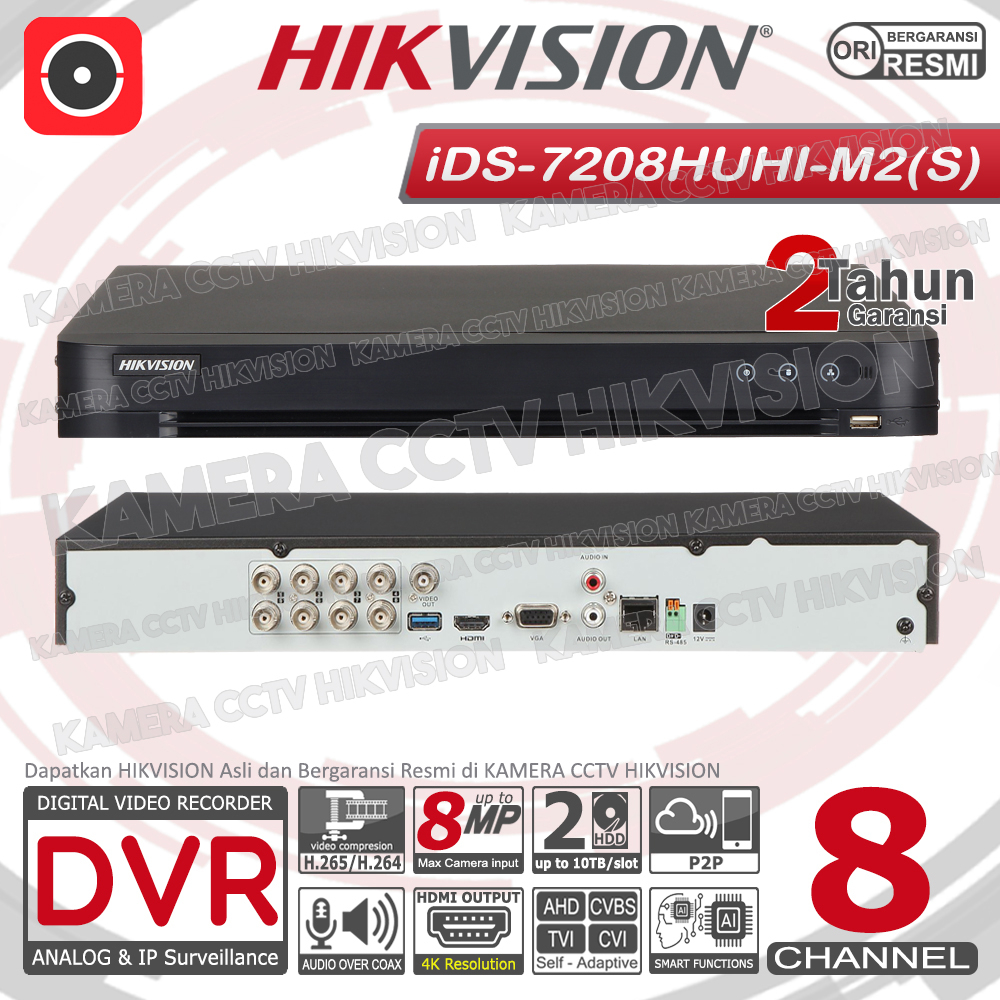 DVR HIKVISION RECORDER CCTV 8MP 8CHANNEL TURBO HD 8CH 2HHD