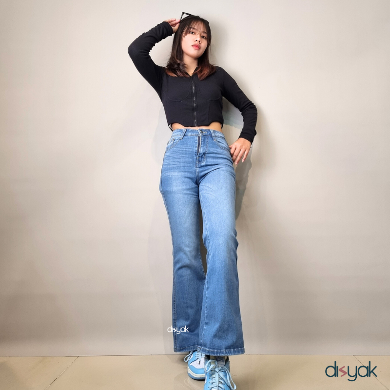 DISYAK-Cutbray Highwaist Stretch Jeans Flare Light  Blue 172-272