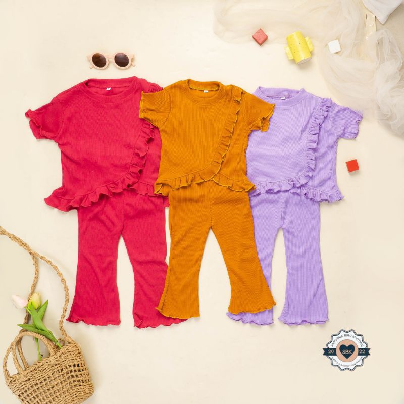 Baju Oneset Anak Perempuan MALIKA Ruffle Set Knit Rib Usia 1-5 Tahun