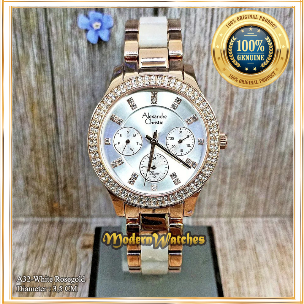 Jam Tangan ORI Wanita Alexandre Christie AC 2932 / 2A32 Red Rosegold Merah Pink Cream Blue Alexander