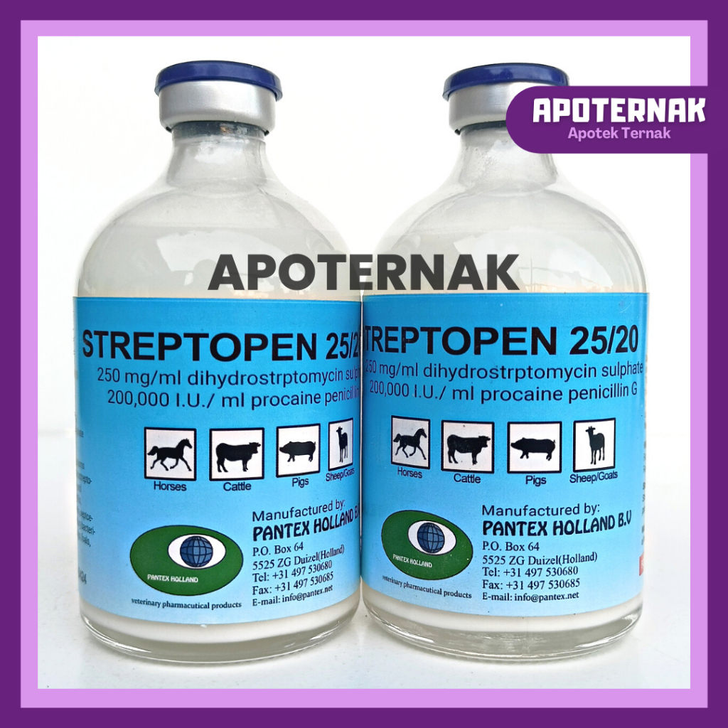 STREPTOPEN 25/20 (Penisillin/Strepromisin) 100 ml | Obat Infeksi Pencernaan Pernapasan &amp; Reproduksi Untuk Hewan