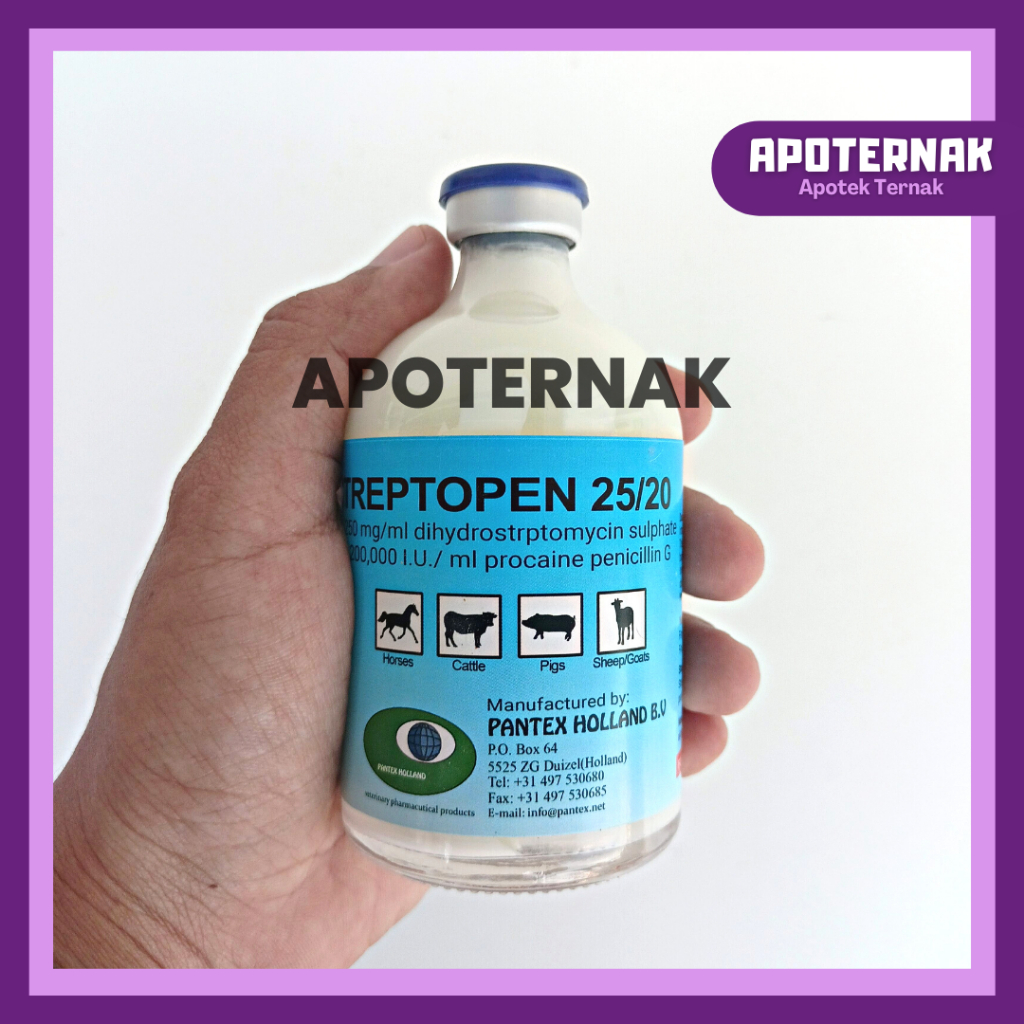 STREPTOPEN 25/20 (Penisillin/Strepromisin) 100 ml | Obat Infeksi Pencernaan Pernapasan &amp; Reproduksi Untuk Hewan