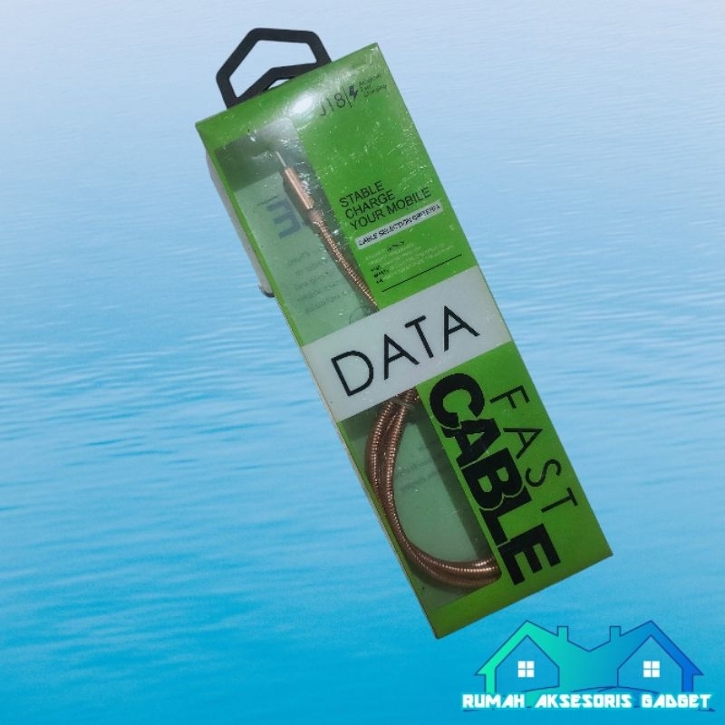 Kabel data metal micro USB fast charging J18 besi spiral