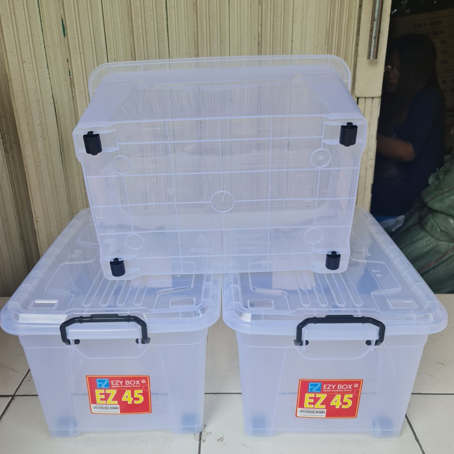 Storage Box Container EZY CB 45 Liter Transparan Bening Kontainer Kotak Perkakas Spare Part Plastik Kualitas SKY Shinpo