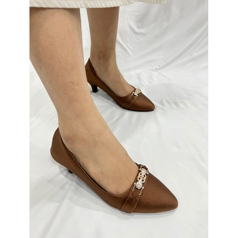 sepatu heel wanita terbaru kekinian pesta LOUISDEAR Heel 3 cm bahan satin