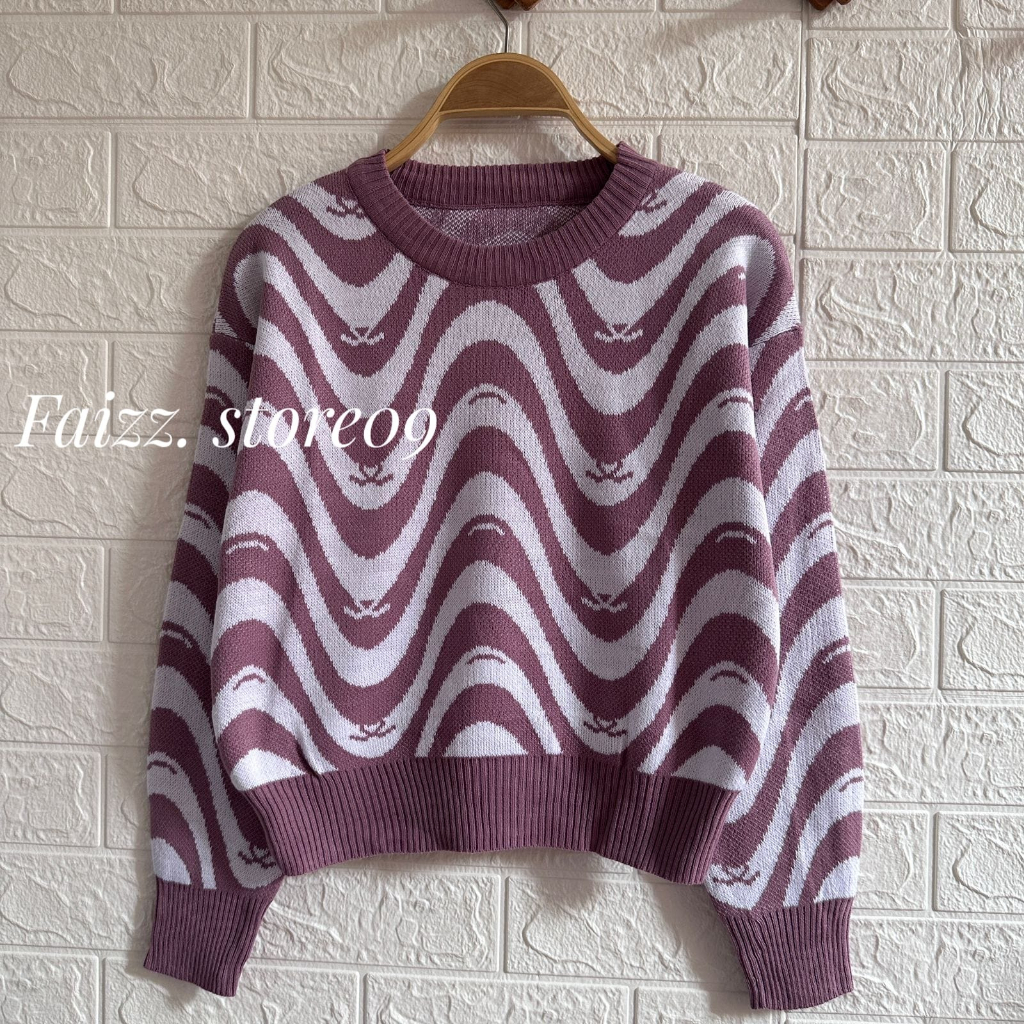 Vior Sweater Crop Rajut Motif Zebra Terbaru