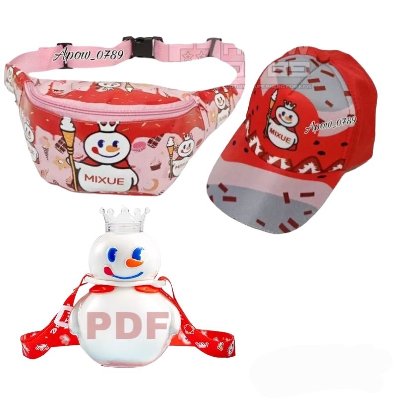 PDF Paket Hemat 3in1 Botol Minum Mixue Tas Selempang Dan Topi Anak