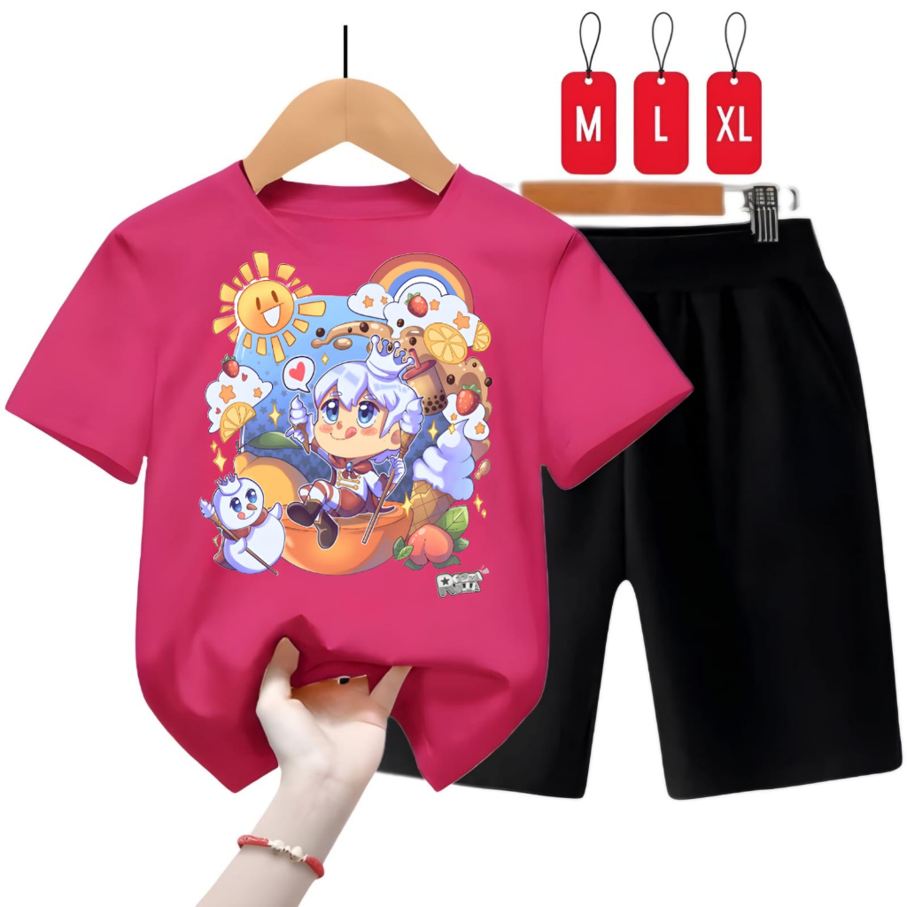 Hzl_outfit Setelan Baju Kaos Anak Laki Dan Perempuan King Mixue/Kaos Setelan KING MIXUE