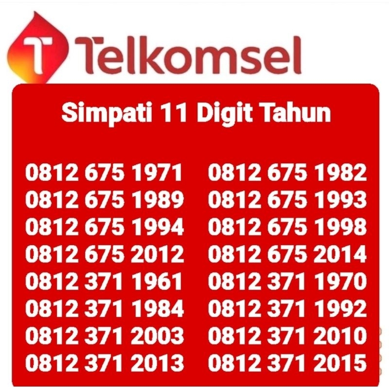 Simpati 11 digit tahun lahir, 1969,1971,1974,1979,1982,1984,1985,1989,1993,1994,1997,1998