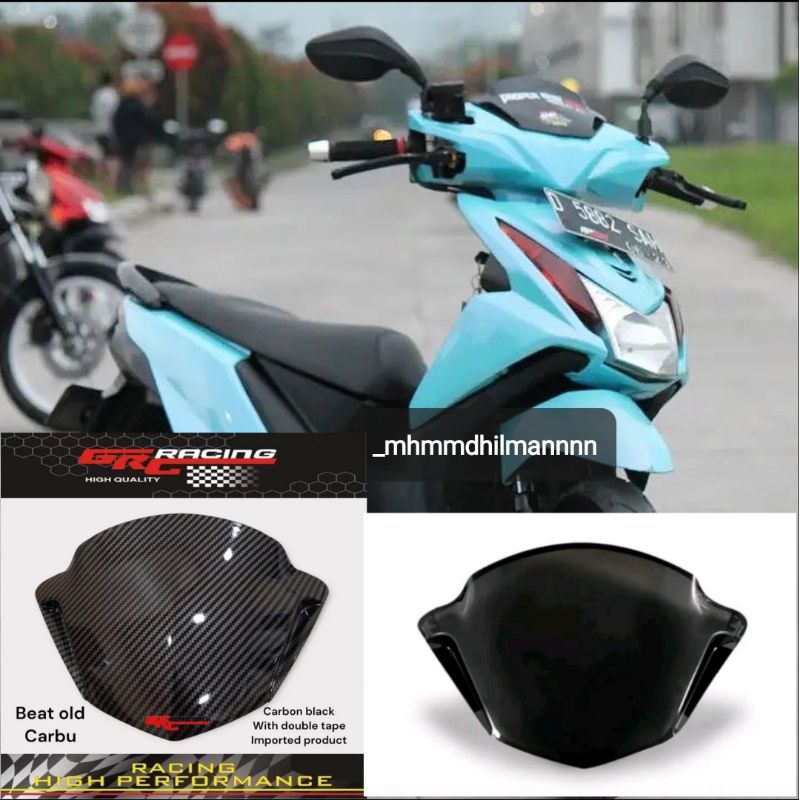 Visor variasi winsil variasi honda beat new esp model beat karbu universal pnp beat fi lama 2013 - 2014 bahan full akrilik warna hitam kilap &amp; carbon celup wtp free perekat dobel tape