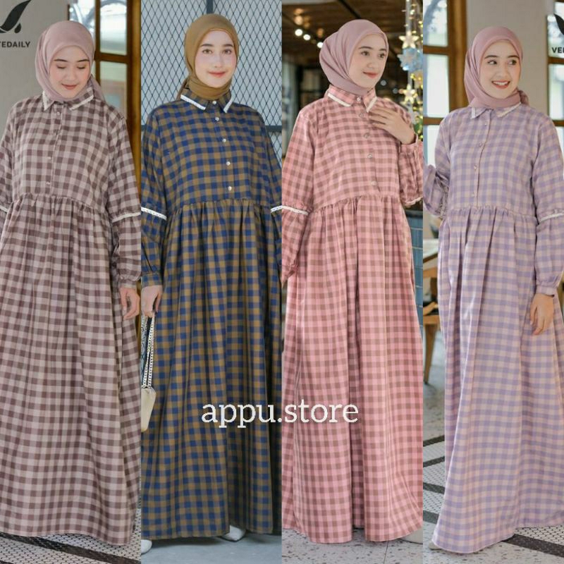Adiba Maxy Dress Wanita Kekinian Jumbo Polycombi Kotak LD 120 / Baju Gamis Terbaru 2024 OOTD Kondang