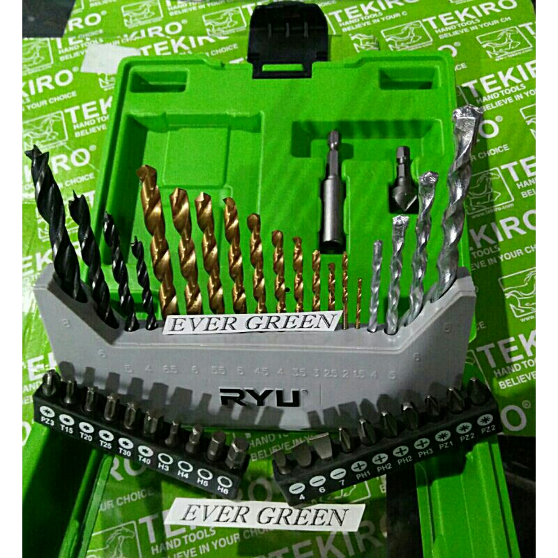 Mata Bor Set 41 pcs RYU - Japan Technology : Mata Bor Kayu/Besi/Tembok Beton - Adapter & Mata Obeng 