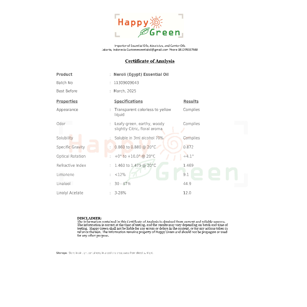 Happy Green Neroli Essential Oil (5 ml) - Minyak Bunga Neroli