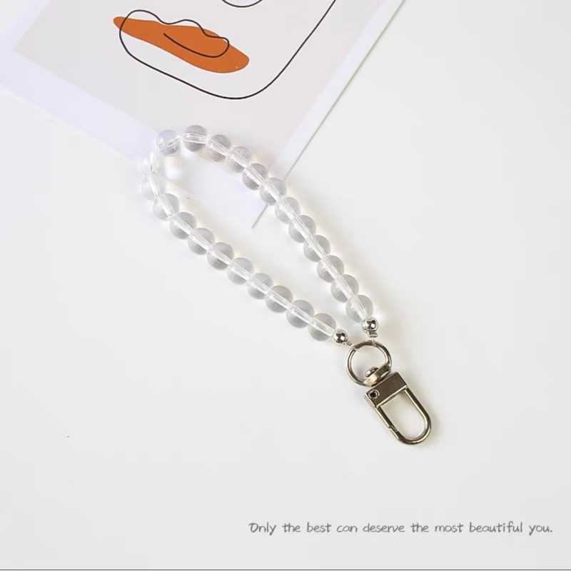 White Pearl Heart Chain Cantolan Gantungan HP Phone Chain Lanyard Lucu for Iphone Oppo Vivo Redmi Realme