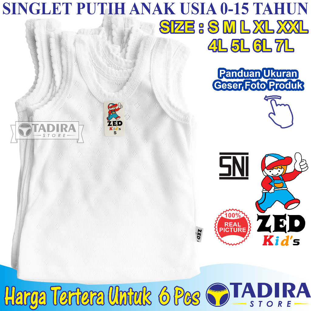 TADIRA 6 Pcs Singlet Putih Anak Perempuan dan Laki Laki Usia 0-15 Tahun Tren Warna Putih