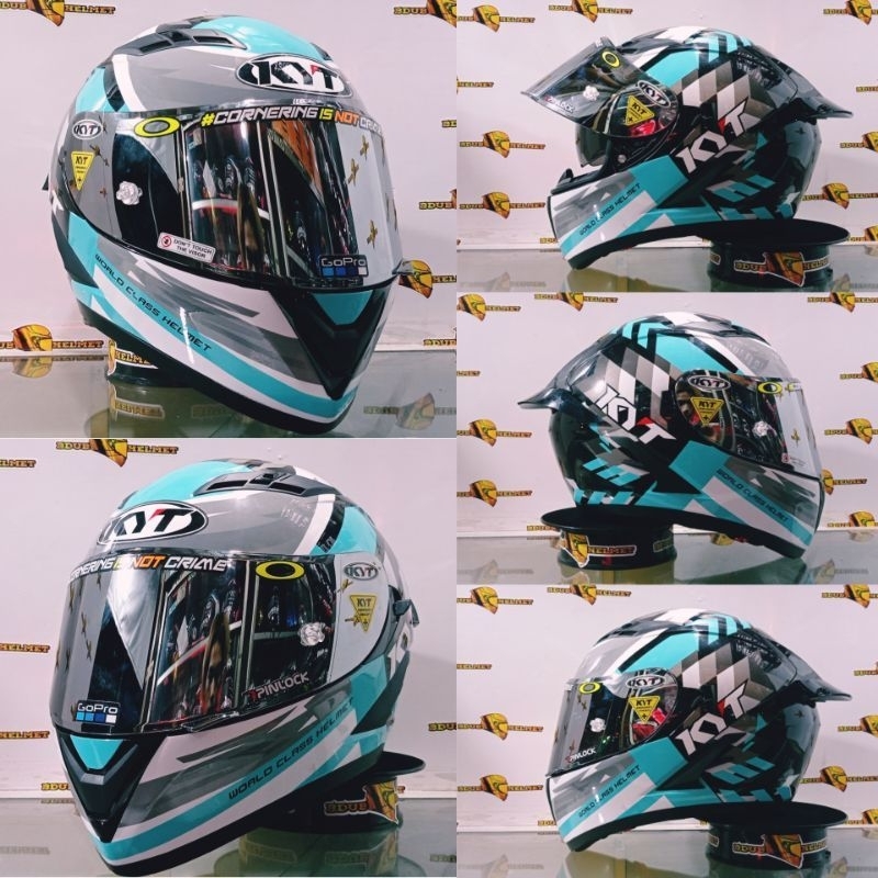 Helm Full Face KYT Falcon FR Fluo Aqua Blue Paket Ganteng Original SNI-DOT