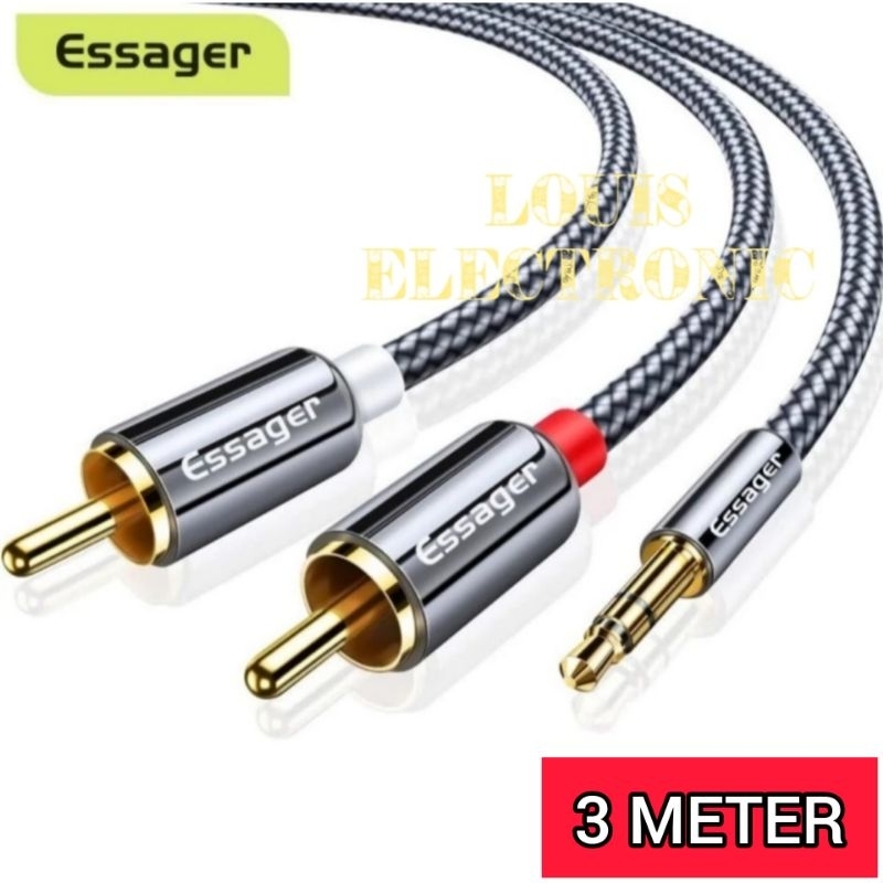 Essager Kabel Jack RCA to AUX 3.5mm Best Quality Kabel Audio Hifi 3.5mm to RCA ( 3 Meter )