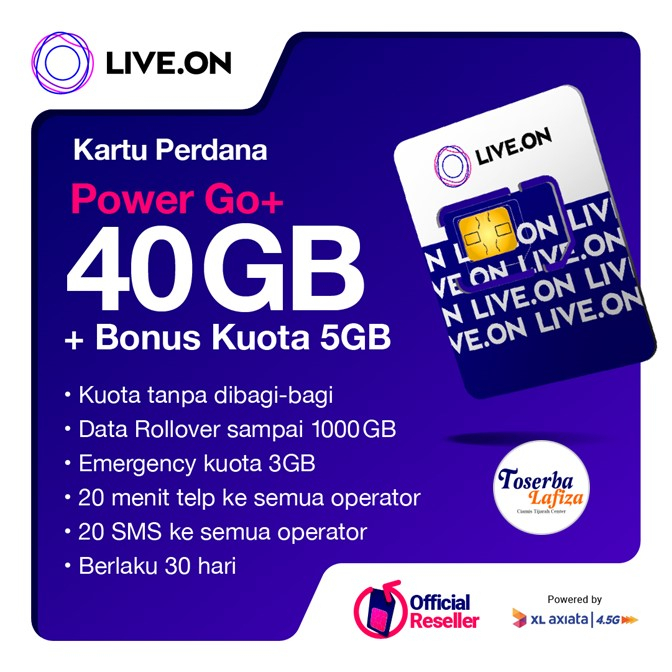 Kartu Perdana Internet 40GB + 5GB Bonus - Live On by XL 4.5G