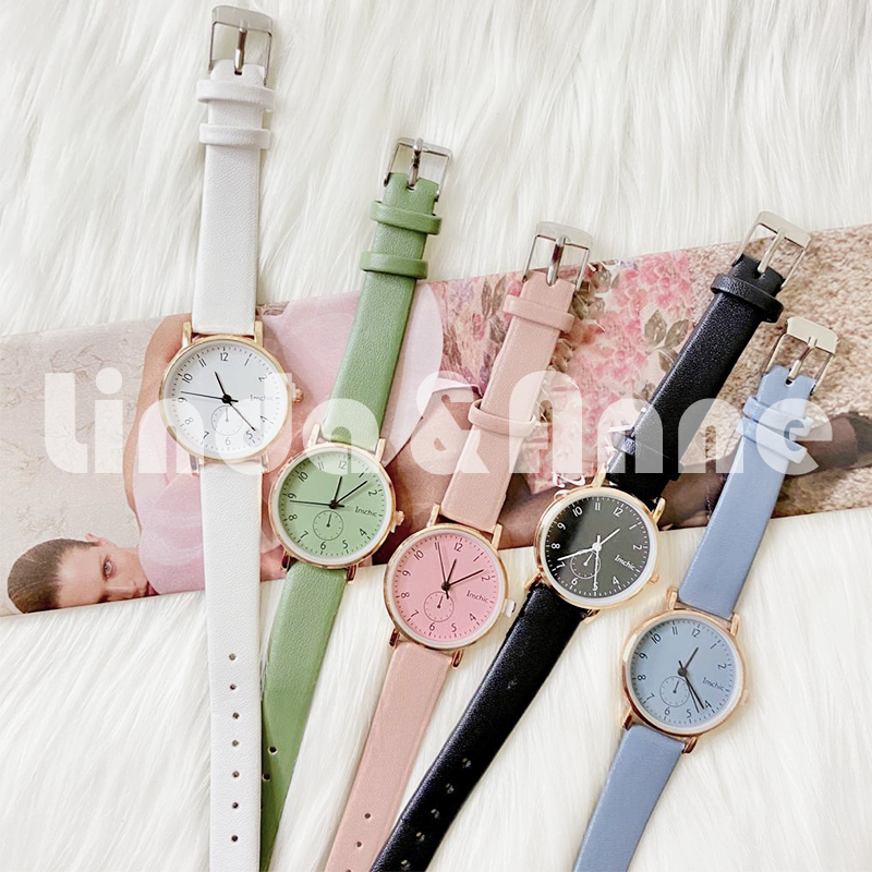 Jam Tangan Analog Untuk Wanita Strap PU Dial Bulat Casual Simple Fashion Import