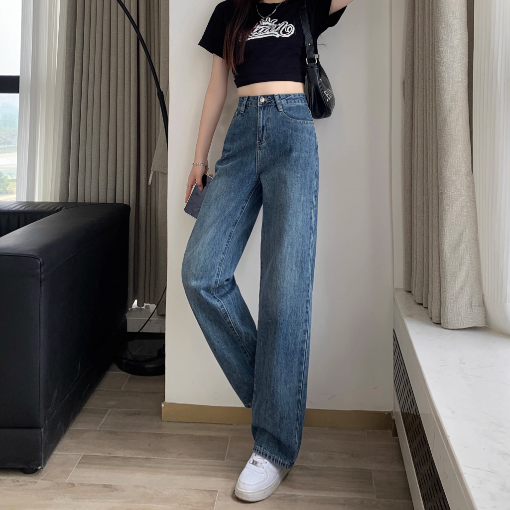 Biru Retro Highwaist Terbaru Boyfriend Celana Jeans Panjang Wanita Kulot