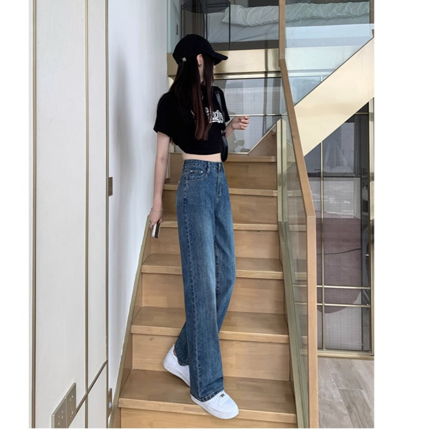 Biru Retro Highwaist Terbaru Boyfriend Celana Jeans Panjang Wanita Kulot