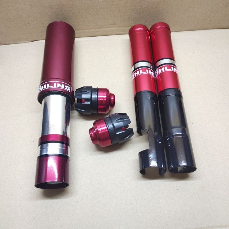 Paket variasi merah cover shock depan + cover shock belakang  + Jalu As naga motor beat Vario scoopy